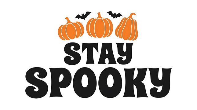 A festive halloween graphic with cheerful pumpkins playful bats and the text stay spooky in a bold black font