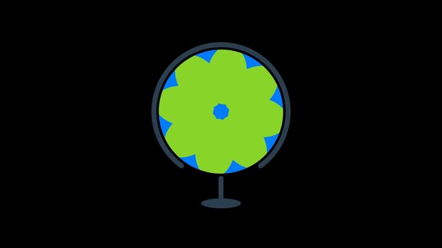 Abstract globe icon with a bright green flower pattern inside on a dark background