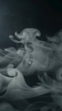 Abstract flowing white smoke patterns on a dark black background.