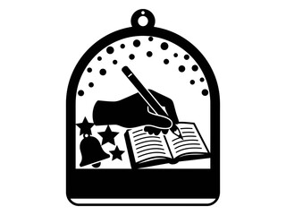 Teacher Writing in Open Book Dome Ornament Vector