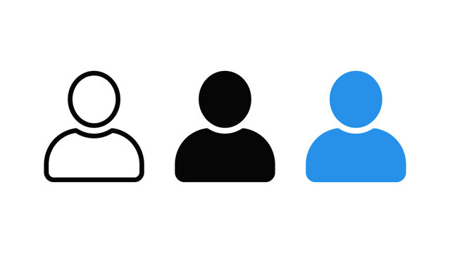 Set of user profile icons in outline, solid, and color styles isolated on transparent background