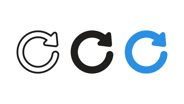 Set of refresh reload rotate icons in outline, solid, and color styles isolated on transparent background