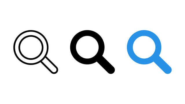 Set of search magnifying glass icons in outline, solid, and colored styles isolated on transparent background