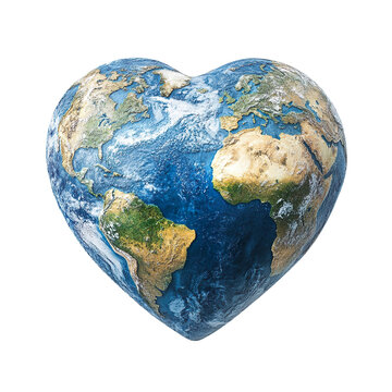 Heart shaped Earth isolated on transparent background