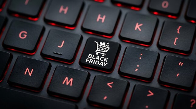 Black friday shopping concept with a shopping cart icon printed on a computer keyboard key
