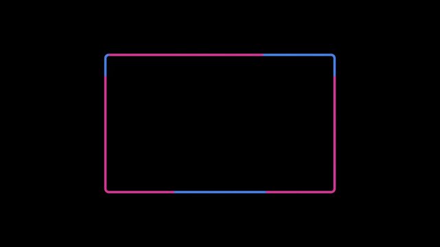 Neon glowing frame rectangle border with blue and pink light effect on dark background