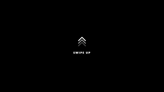 Swipe up social media story button icon with white arrows on a solid black background