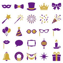 Obraz premium Party Icons Collection Celebration Masquerade Birthday New Year Holiday Objects