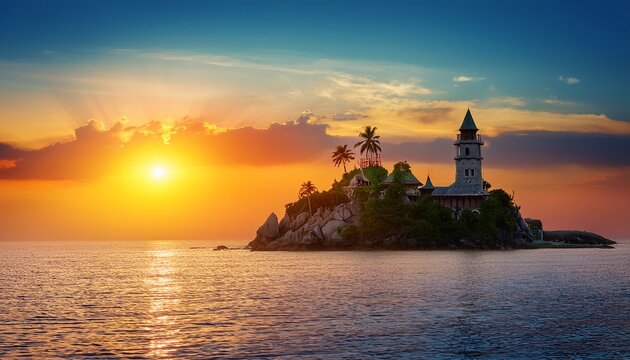The dream island at sunset