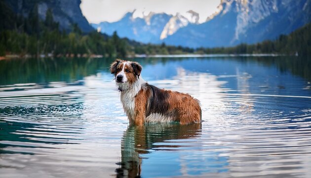 dog in the lake