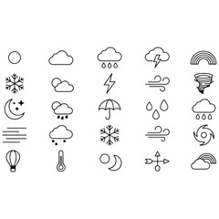 Obraz premium Minimalist Weather Icon Set with Sun Clouds Rain Snow and Temperature Symbols