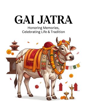 Gai jatra festival poster design with symbolizing traditional Nepalese festival commemoration