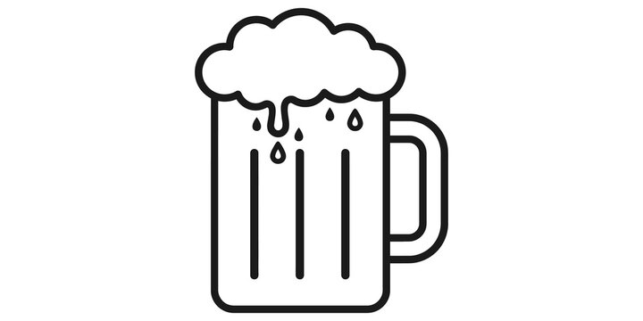 Beer mug line icon with foam and dripping liquid for pub drink beverage.