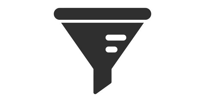 Funnel icon with dark grey color for data filtering and process flow.