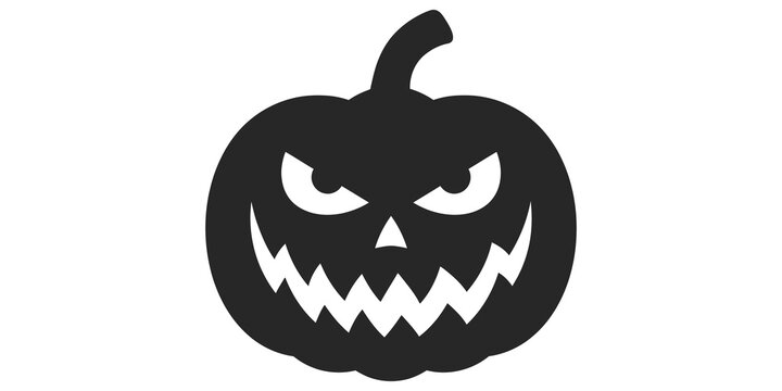 Jack o lantern halloween pumpkin icon with evil face isolated on transparent background.