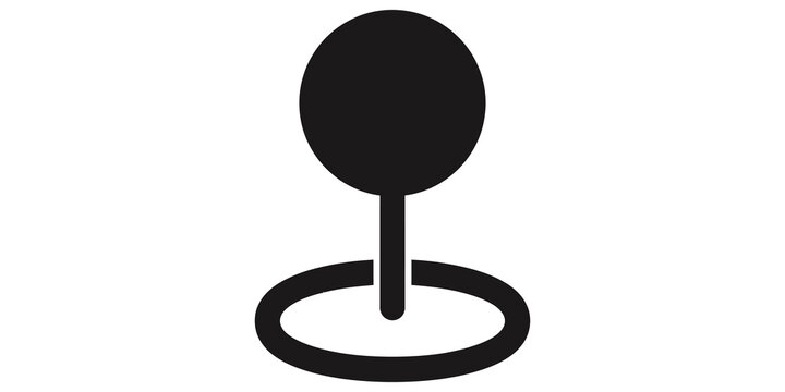 Circular pushpin icon with oval base shadow on checker background.
