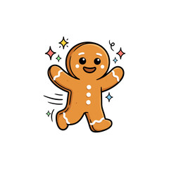 Obraz premium Happy gingerbread man cookie character running, festive holiday treat, cartoon isolated on a clean white background