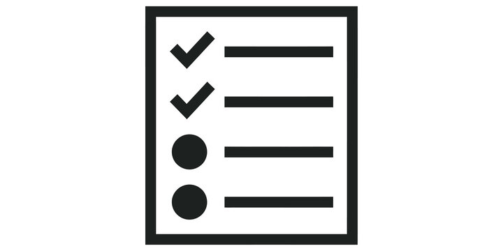 Task list document icon featuring checkmarks for project completion plans.