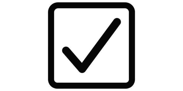 Black bold square checkbox with large tick mark for task completion.