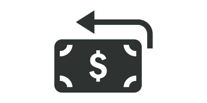 Money refund symbol with dark grey dollar sign icon for finance service.