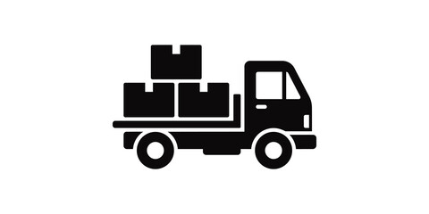Naklejka premium Delivery truck with cargo boxes black icon for logistics and shipping.