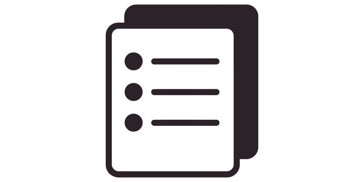 Simple bulleted list icon with stacked black paper sheets background.