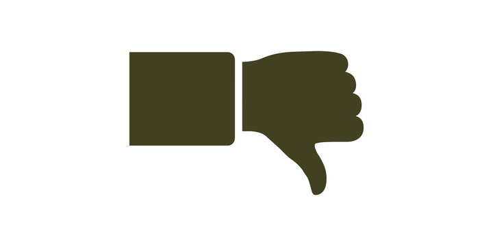 Dislike hand icon with brown olive tone for negative social feedback.
