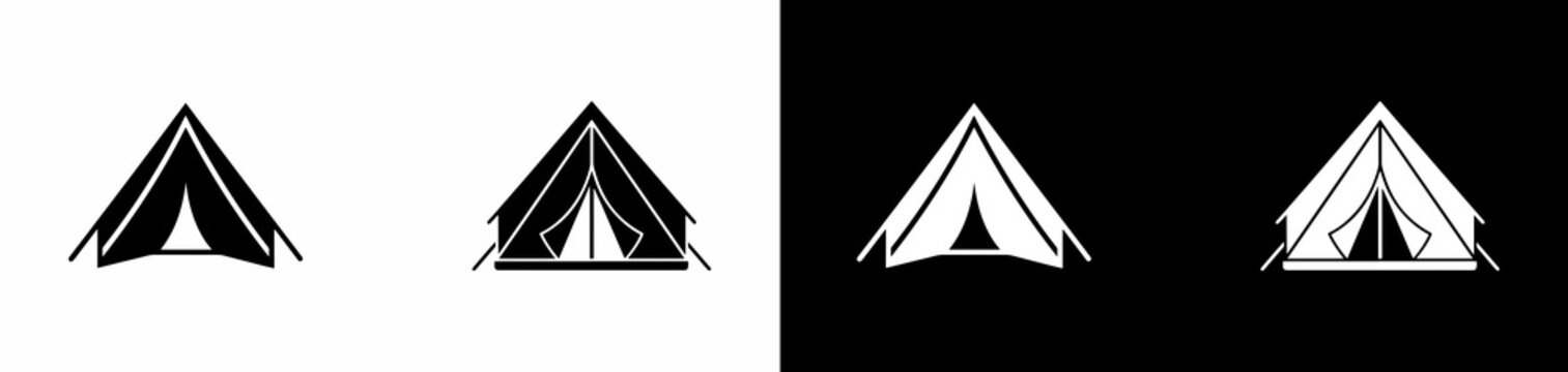 camping tent icons in various styles featuring transparent background for versatile graphic design use