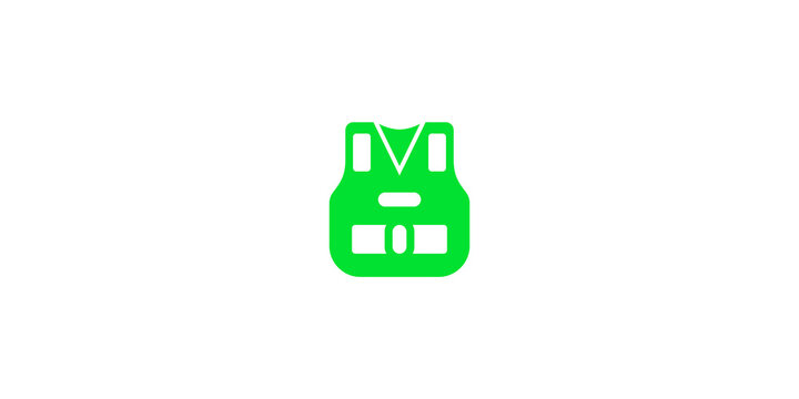 Green protective safety vest icon for industrial workplace health usage.