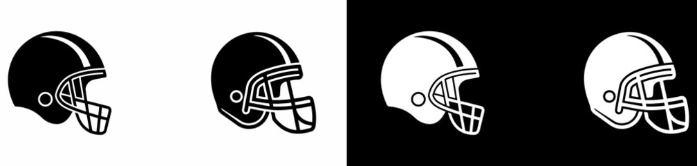 Fototapeta premium football helmets icons in contrasting black and white designs for sports graphics and illustrations