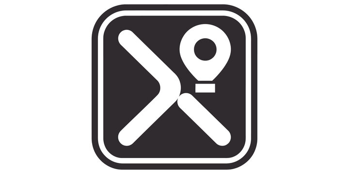 Crossroad with location pin icon for transport navigation mapping system.