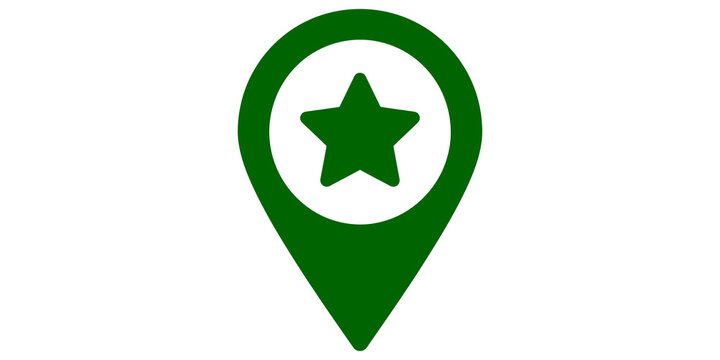 Green map pin icon featuring star shape inside for favorite locations.