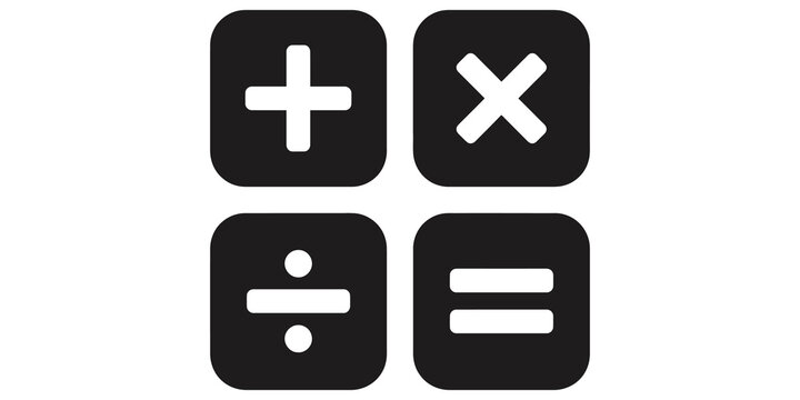 Four black rounded square calculator symbols for math operations on transparent background.