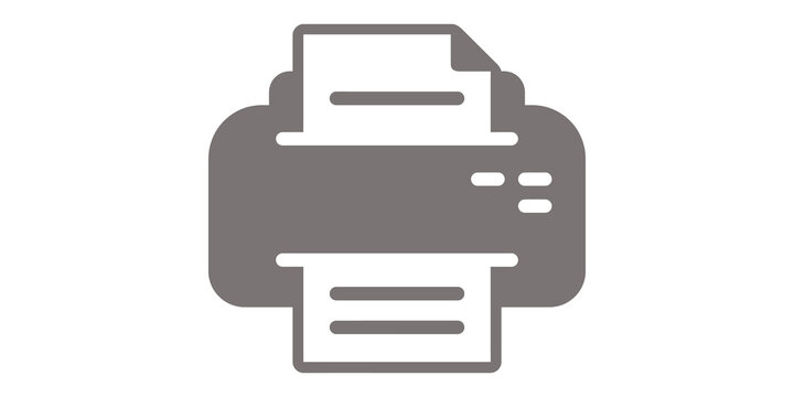 Grey office printer icon with paper sheet for document output needs.