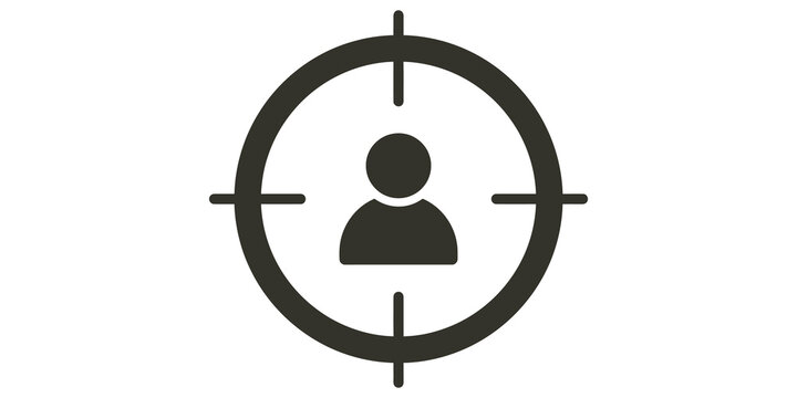 Target sight with person icon for customer focus and objective goals.