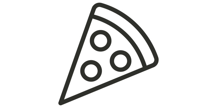 Single triangular pizza slice icon with pepperoni for food menu design.