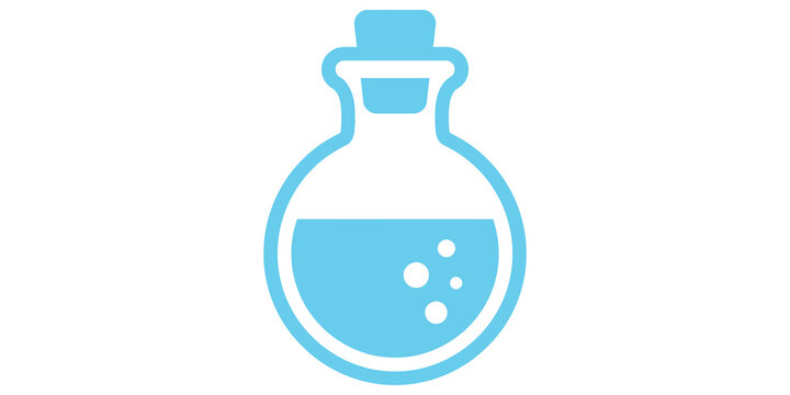 Cyan glass potion bottle with bubbles used for gaming or alchemy UI.