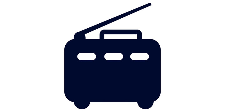 Portable retro radio icon with antenna for classic music media devices.