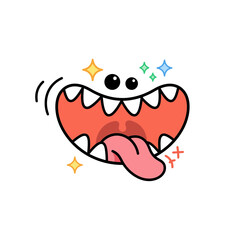 Obraz premium Funny cartoon mouth with teeth and tongue for expressive character and playful with sparkling stars and colors