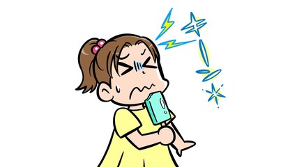 Girl experiencing brain freeze headache with lightning effect