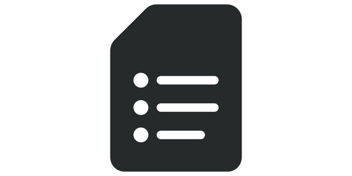Dark gray document list icon, representing papers or tasks.