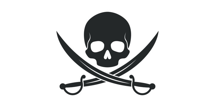 Pirate skull and crossed swords icon flat design for adventure themed.