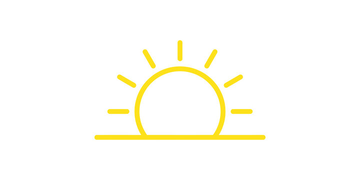 Sunrise weather icon yellow outline half sun with horizon line for apps.