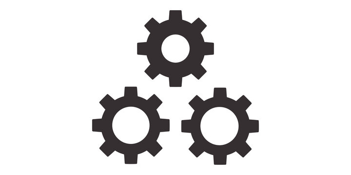 Three dark industrial gears arranged in pyramid for mechanical theme.