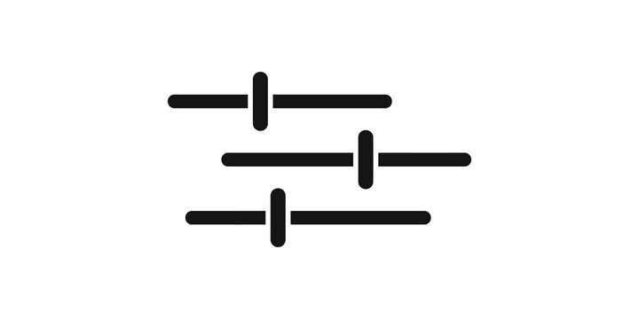 Black horizontal sliders icon set for digital interface adjustments.