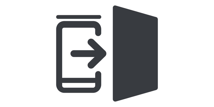 Smartphone exit door arrow symbol featuring grey icon for web interface.