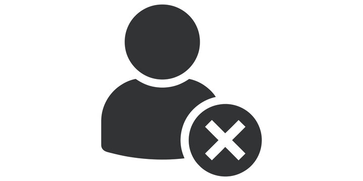 Dark gray person icon with X symbol for user removal and account deletion.