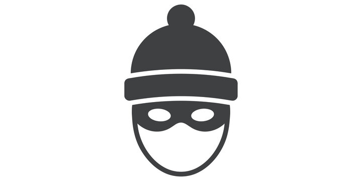 Thief mask criminal icon with beanie hat showing security breach threat.