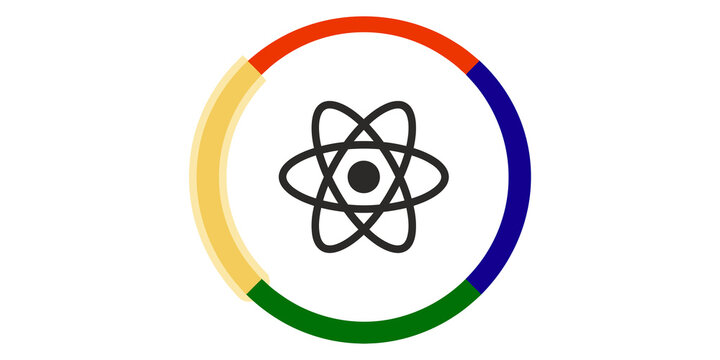 Atom science symbol inside colorful progress ring for education design.