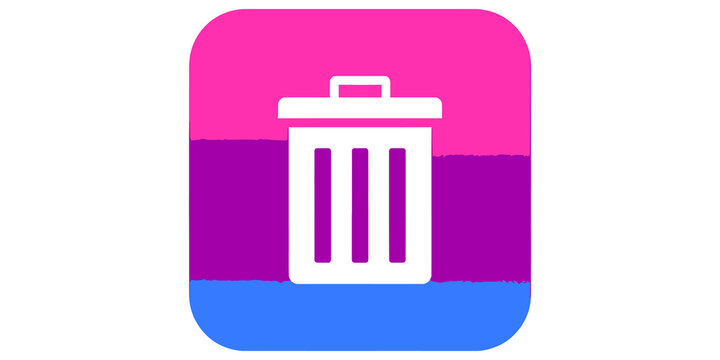 Bisexual pride trash can icon with pink purple and blue color stripes.
